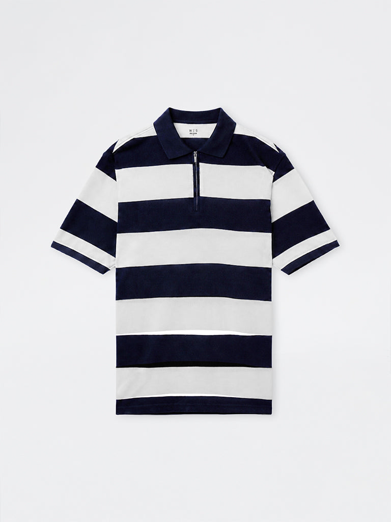 WES Casuals Navy Relaxed-Fit Quarter-Zip Polo T-Shirt