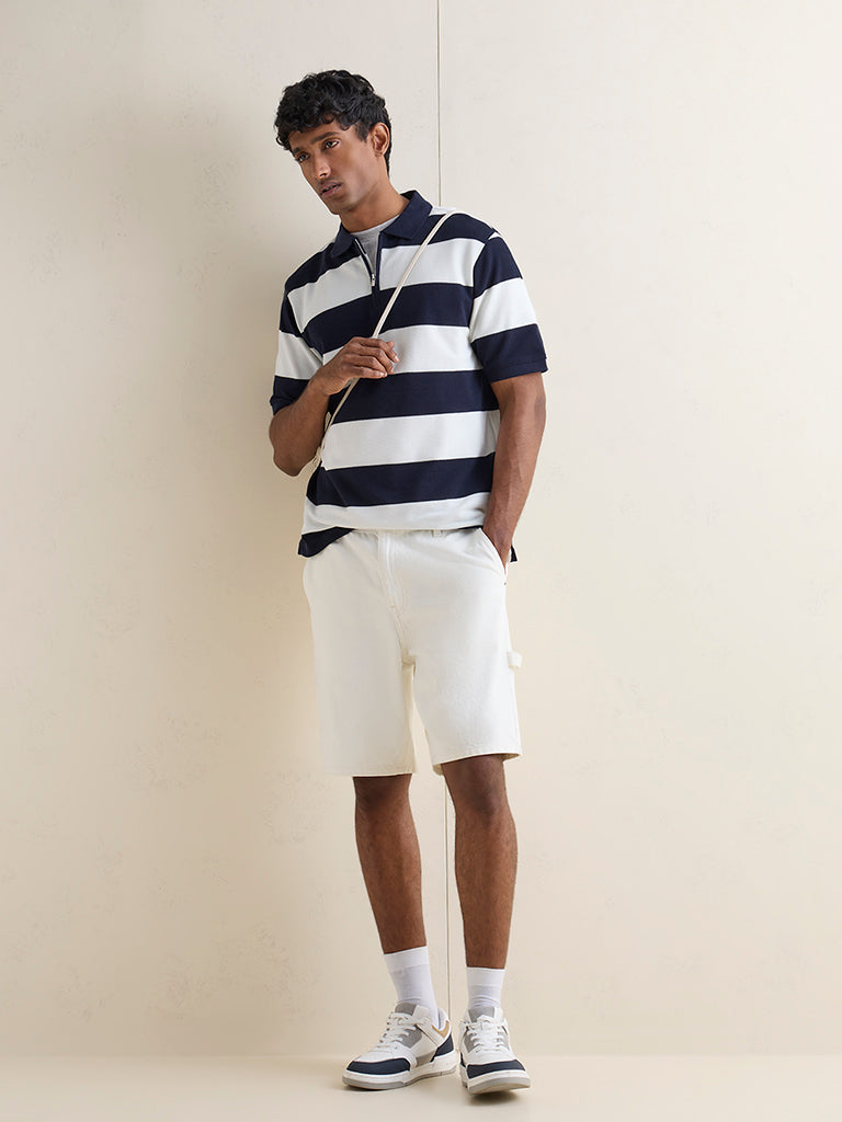 WES Casuals Navy Relaxed-Fit Quarter-Zip Polo T-Shirt