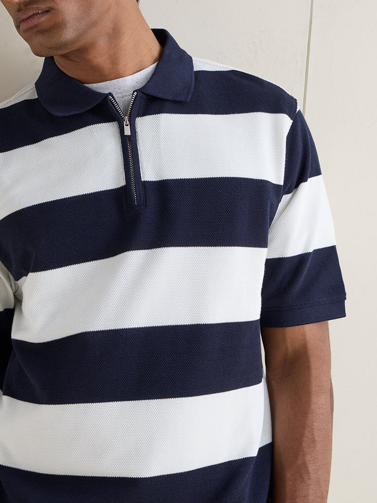 WES Casuals Navy Relaxed-Fit Quarter-Zip Polo T-Shirt