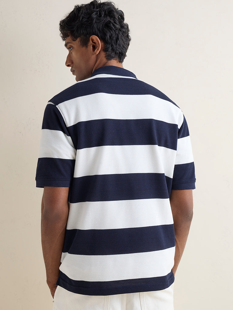 WES Casuals Navy Relaxed-Fit Quarter-Zip Polo T-Shirt