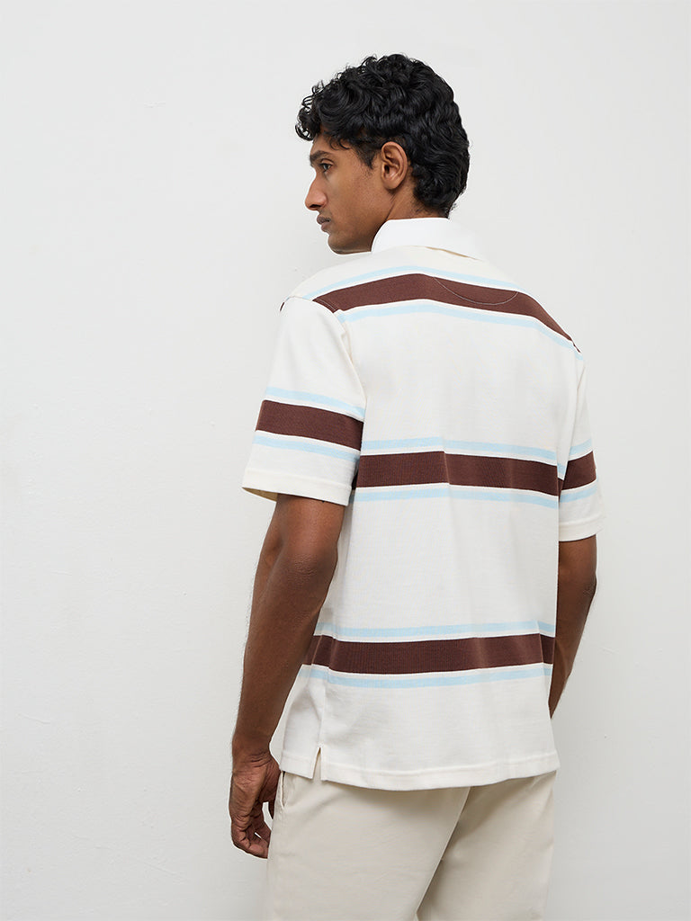 WES Casuals Off-White Relaxed-Fit Cotton Polo T-Shirt
