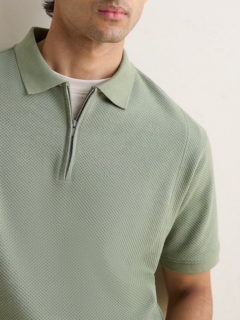 WES Casuals Sage Textured Relaxed-Fit Quarter-Zip Polo T-Shirt