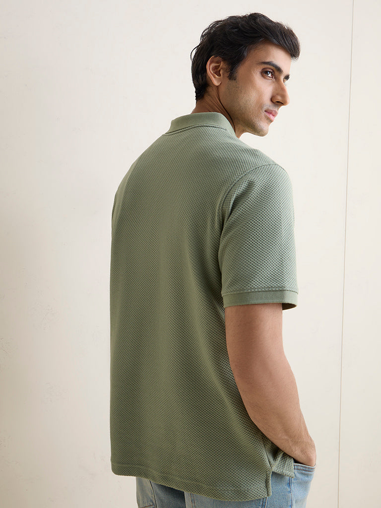 WES Casuals Sage Textured Relaxed-Fit Quarter-Zip Polo T-Shirt
