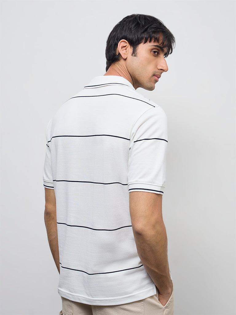 WES Casuals Off-White Relaxed-Fit Cotton Polo T-Shirt