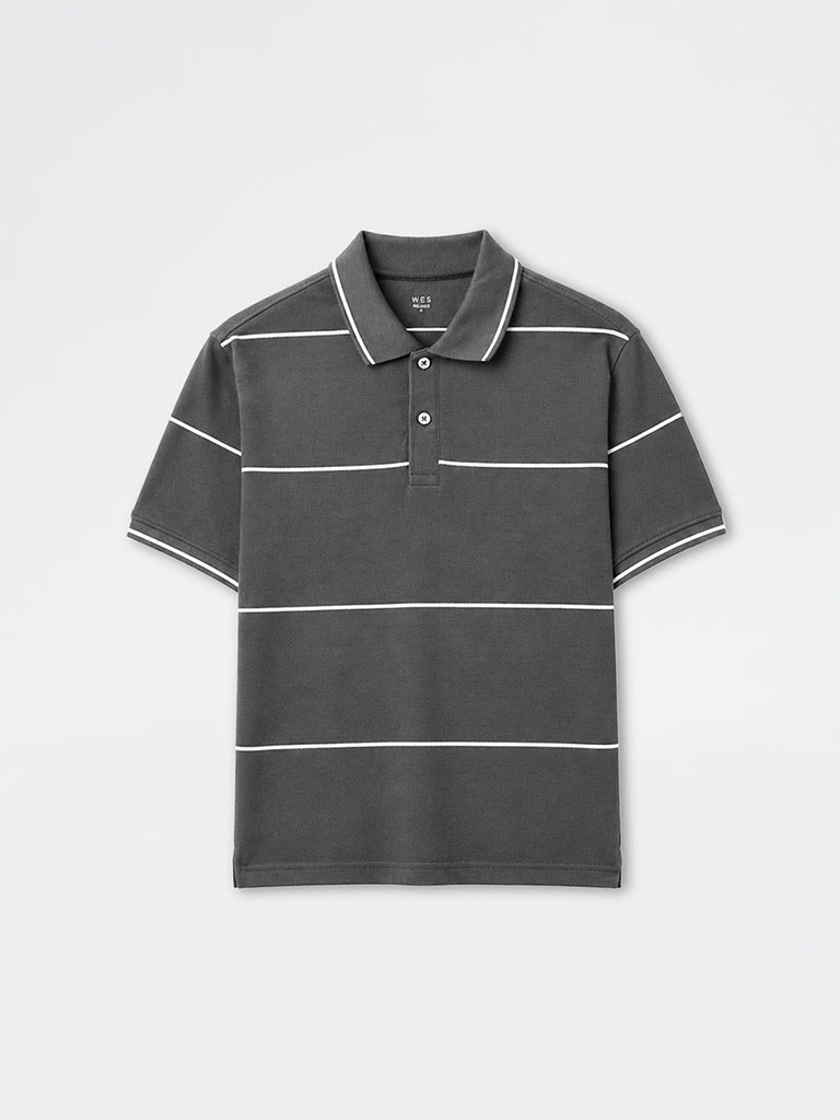 WES Casuals Dark Sage Relaxed-Fit Cotton Polo T-Shirt