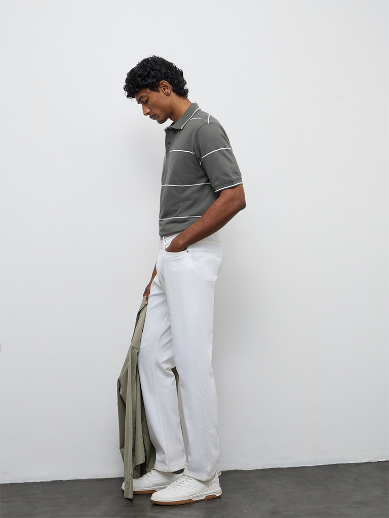 WES Casuals Dark Sage Relaxed-Fit Cotton Polo T-Shirt