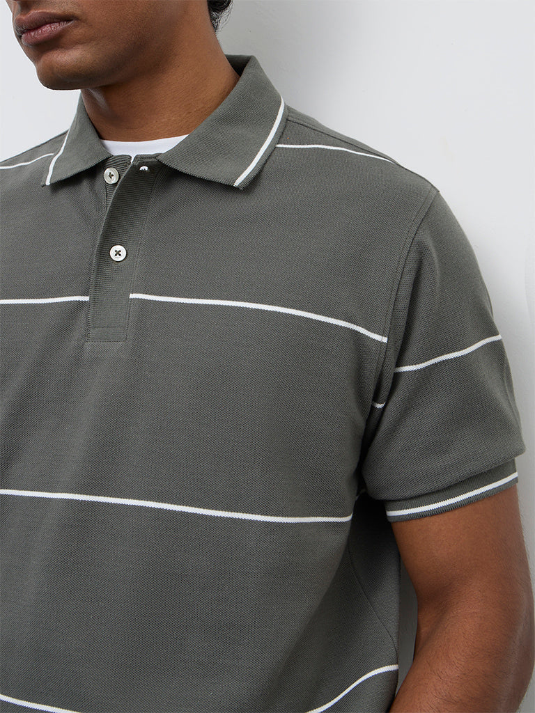 WES Casuals Dark Sage Relaxed-Fit Cotton Polo T-Shirt