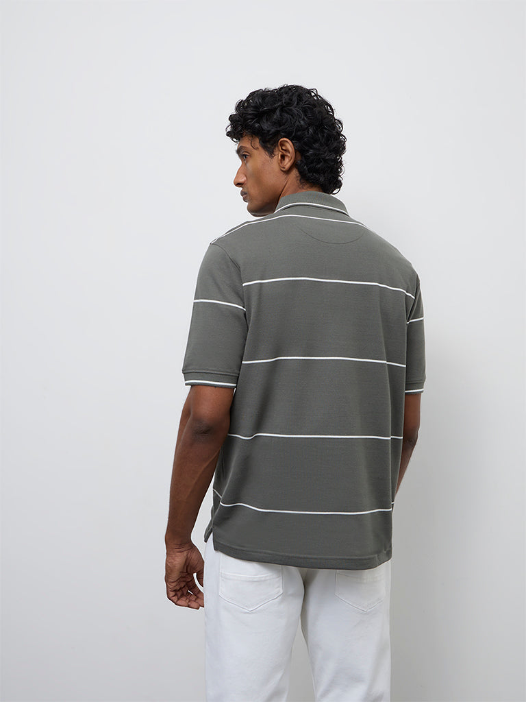 WES Casuals Dark Sage Relaxed-Fit Cotton Polo T-Shirt