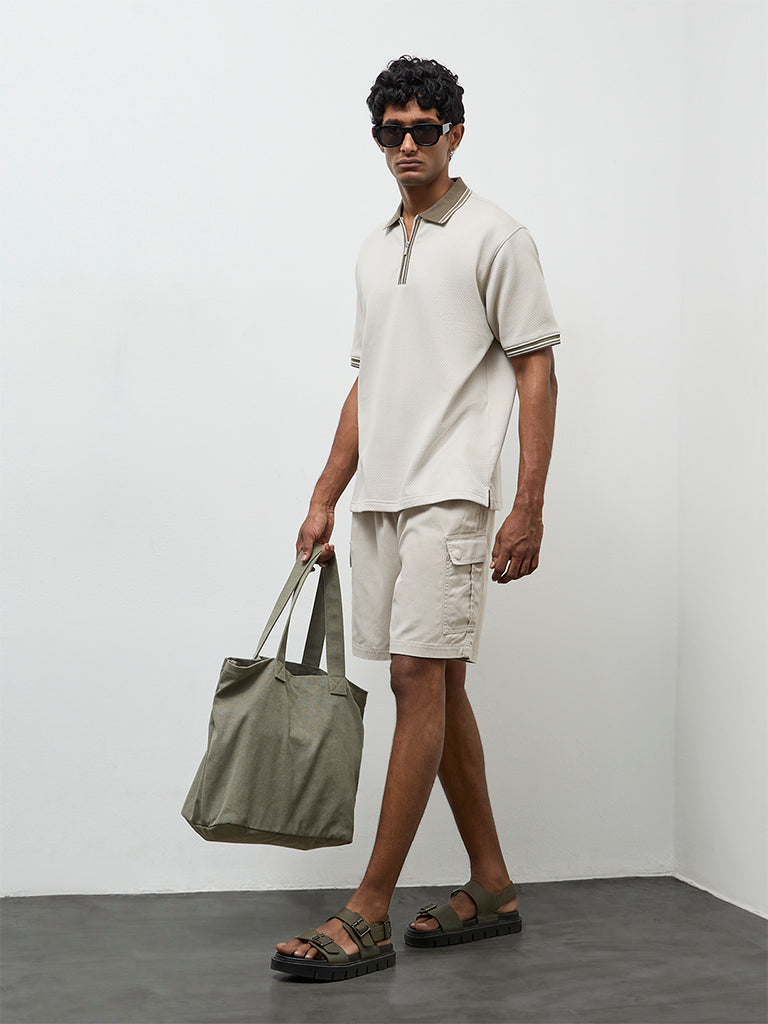 WES Casuals Light Taupe Relaxed-Fit Mid-Rise Cotton Shorts