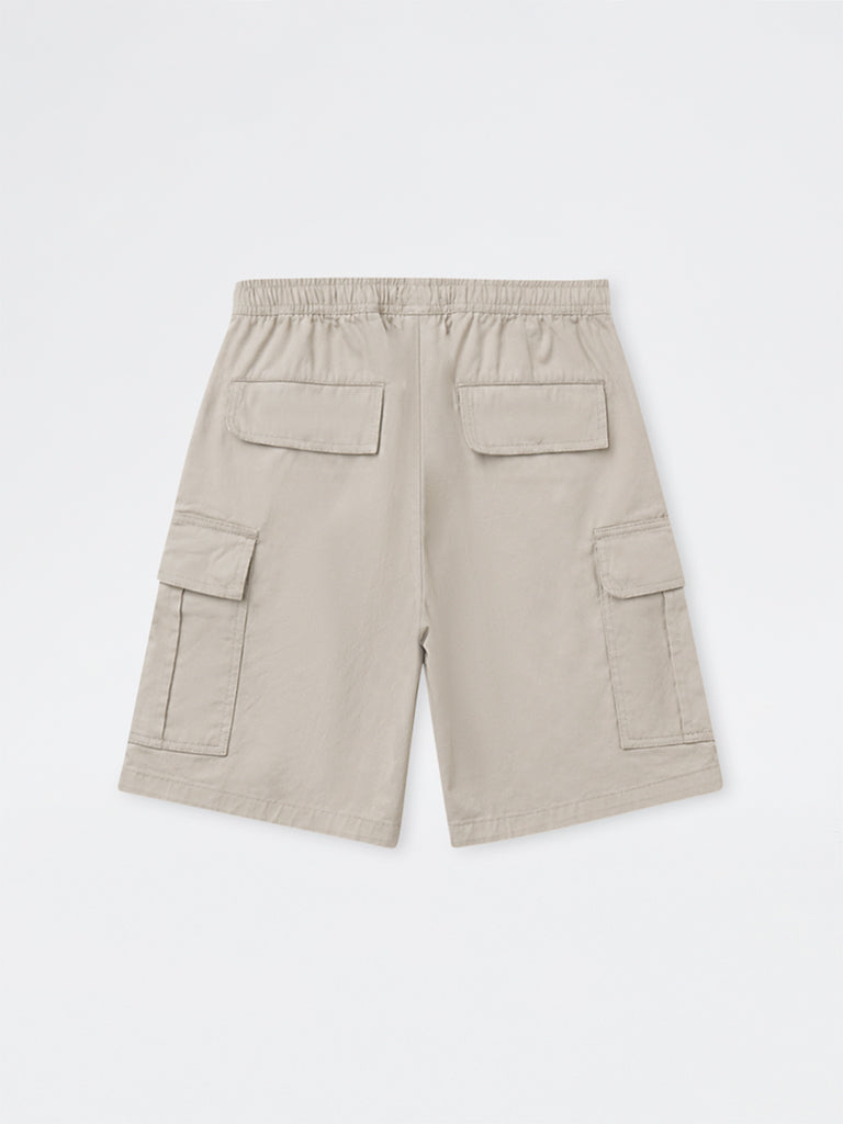 WES Casuals Light Taupe Relaxed-Fit Mid-Rise Cotton Shorts