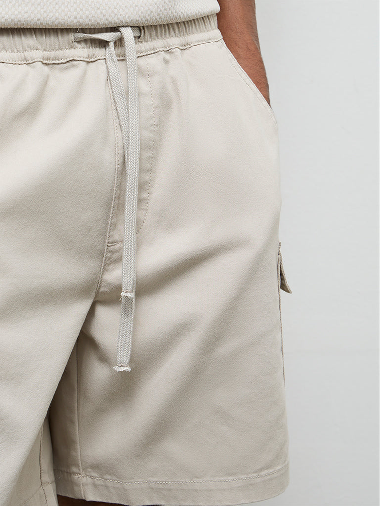 WES Casuals Light Taupe Relaxed-Fit Mid-Rise Cotton Shorts