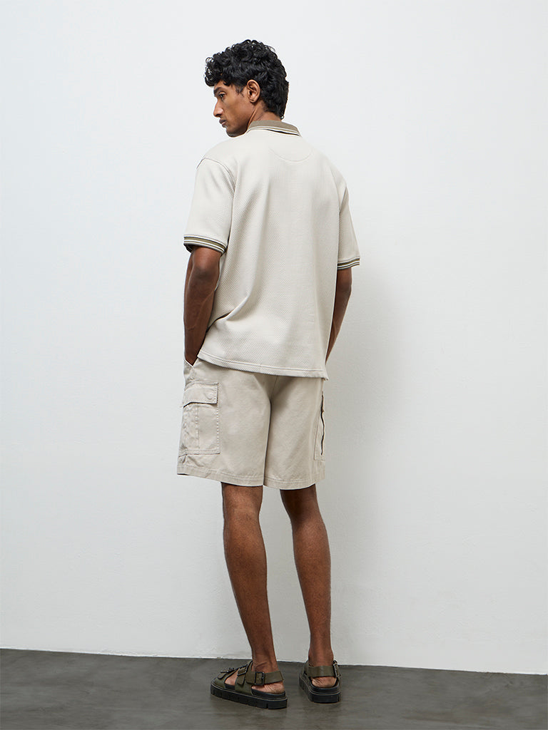 WES Casuals Light Taupe Relaxed-Fit Mid-Rise Cotton Shorts