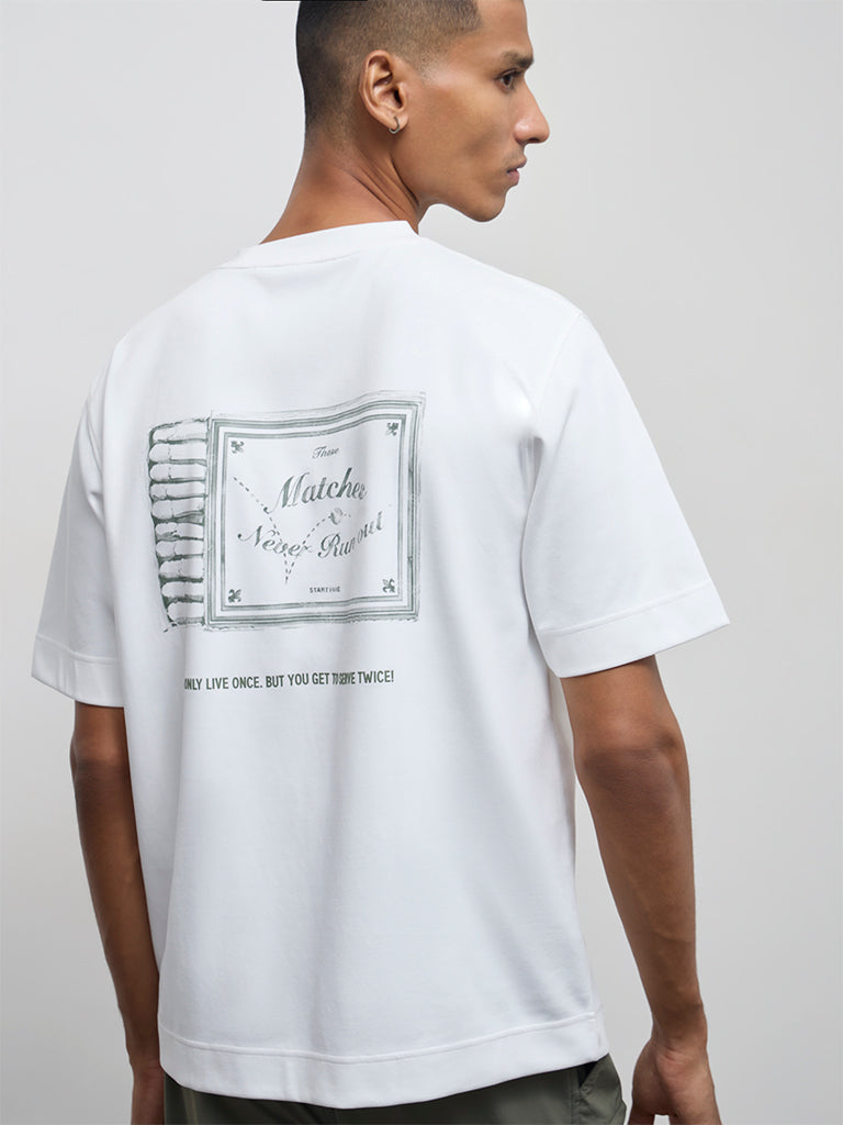 Nuoflexx White Text Design Relaxed-Fit T-Shirt