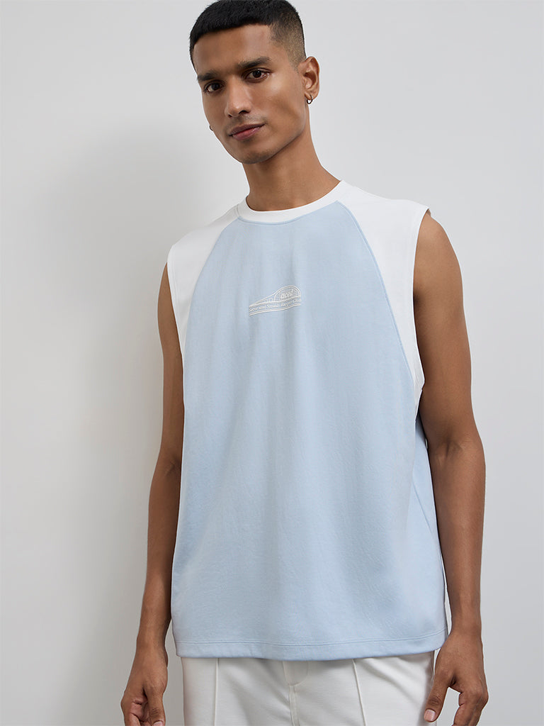 Nuoflexx Blue Color-Block Relaxed-Fit Cotton-Blend T-Shirt
