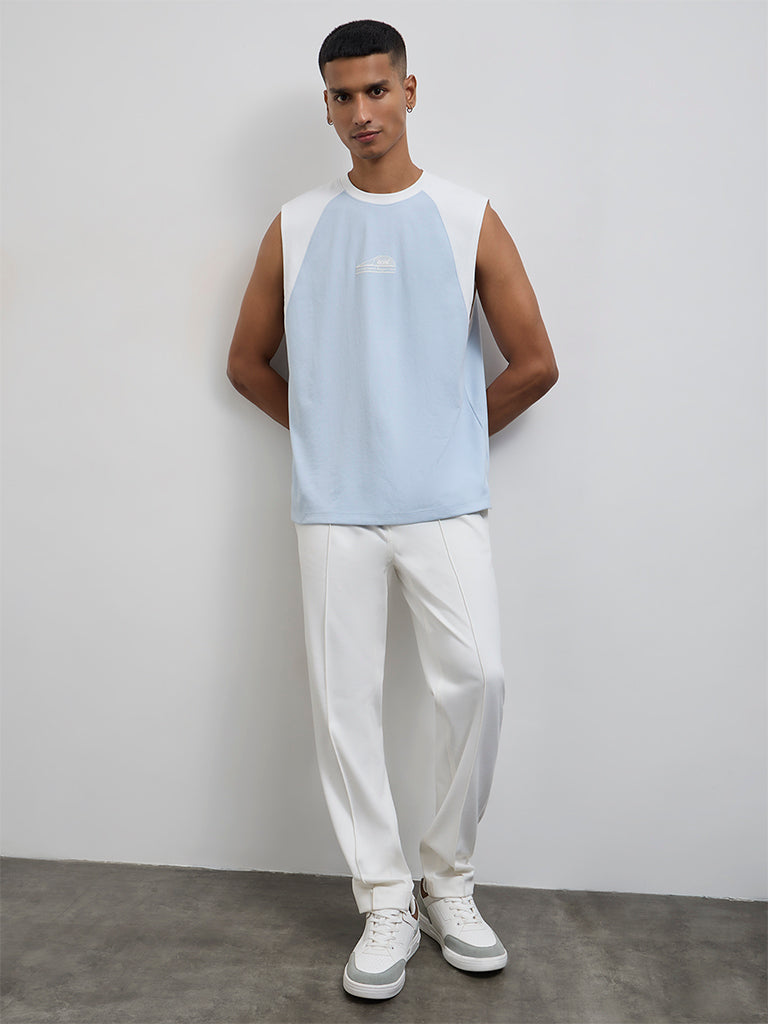 Nuoflexx Blue Color-Block Relaxed-Fit Cotton-Blend T-Shirt