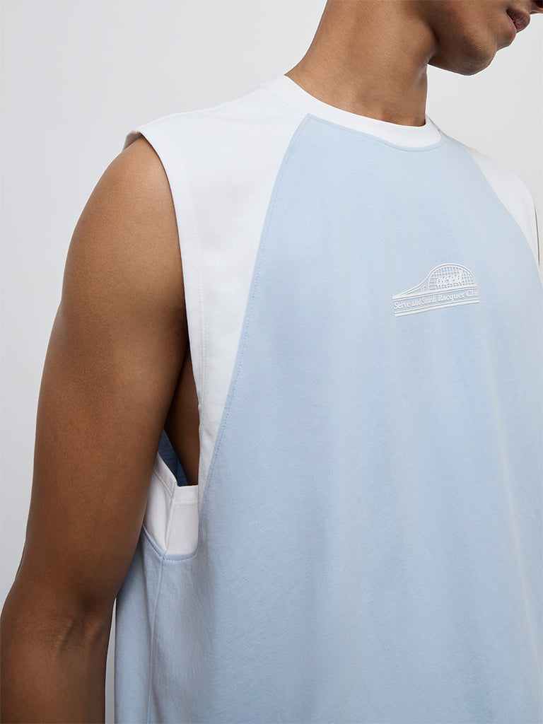 Nuoflexx Blue Color-Block Relaxed-Fit Cotton-Blend T-Shirt