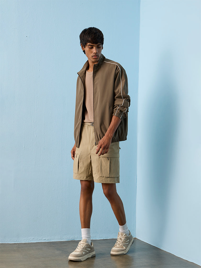 Nuoflexx Taupe Relaxed-Fit Mid-Rise Shorts