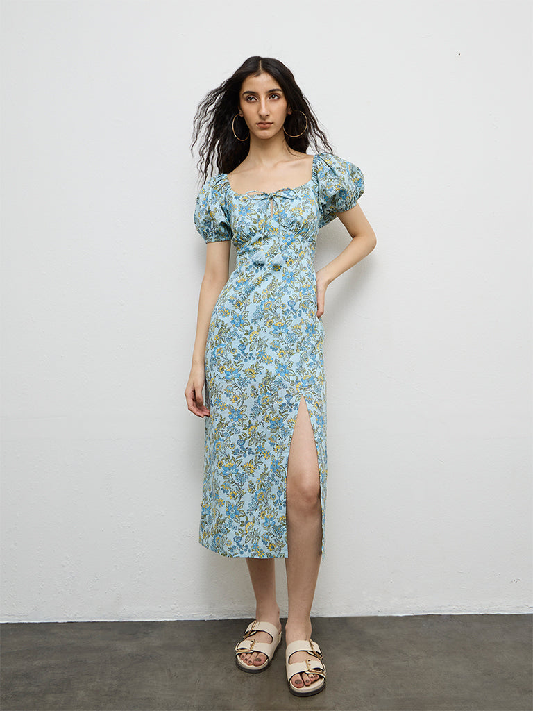 bombay paisley blue dress Buy Bombay Paisley Light Blue Embroidered Cotton A-Line Dress from Westside