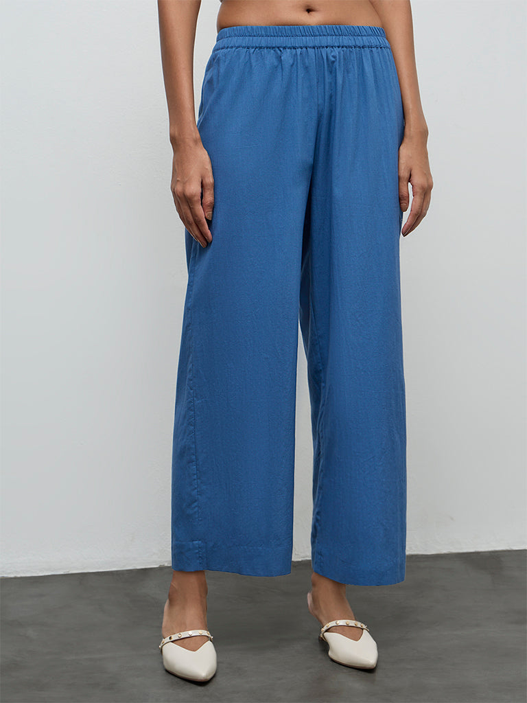 Zuba Navy Pinstriped High-Rise Cotton Pants