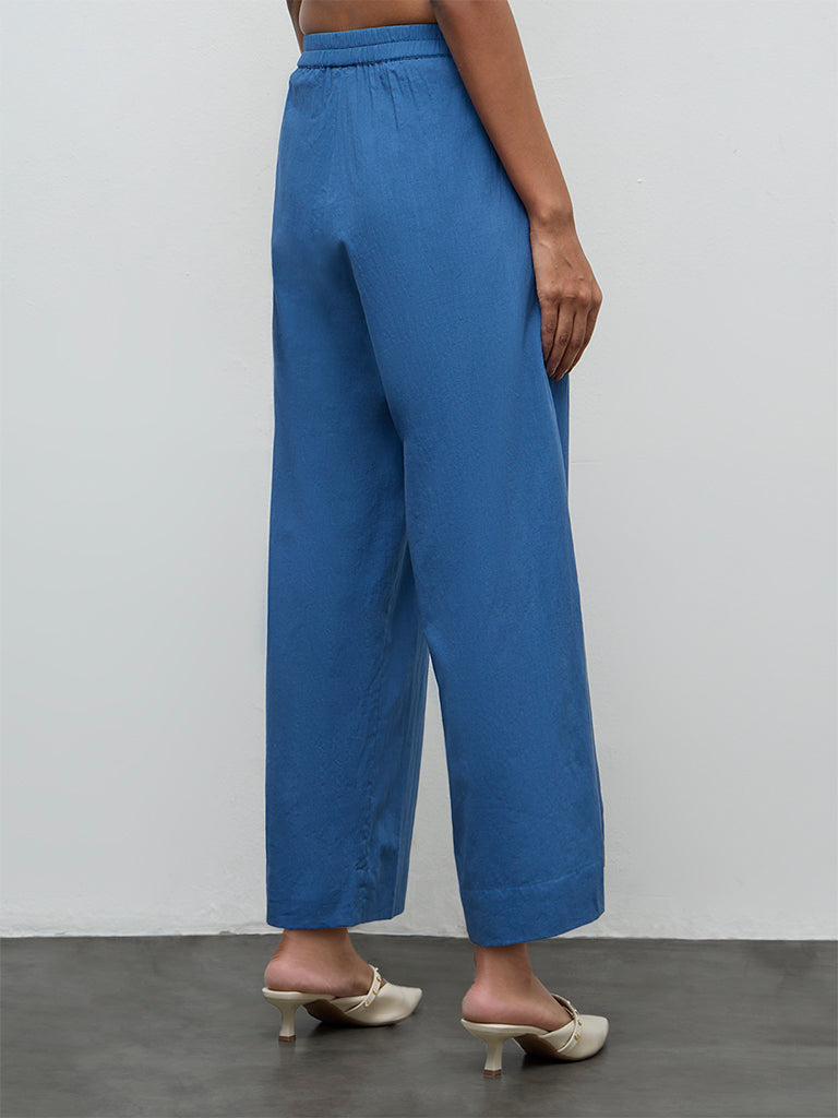 Zuba Navy Pinstriped High-Rise Cotton Pants