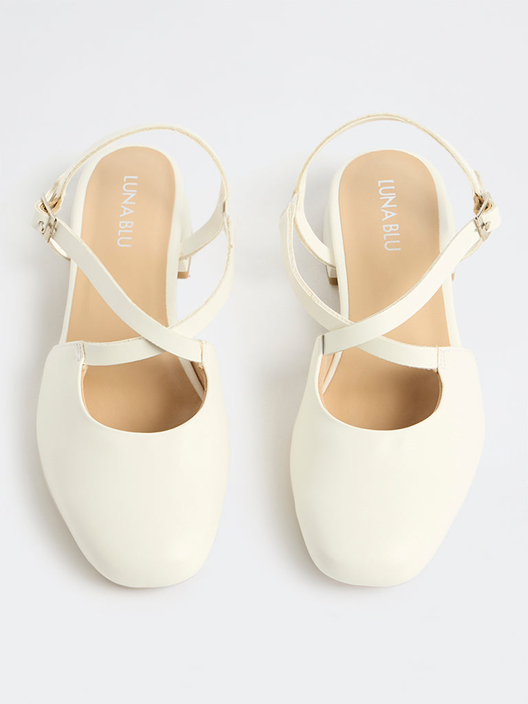 LUNA BLU White Slingback Mules