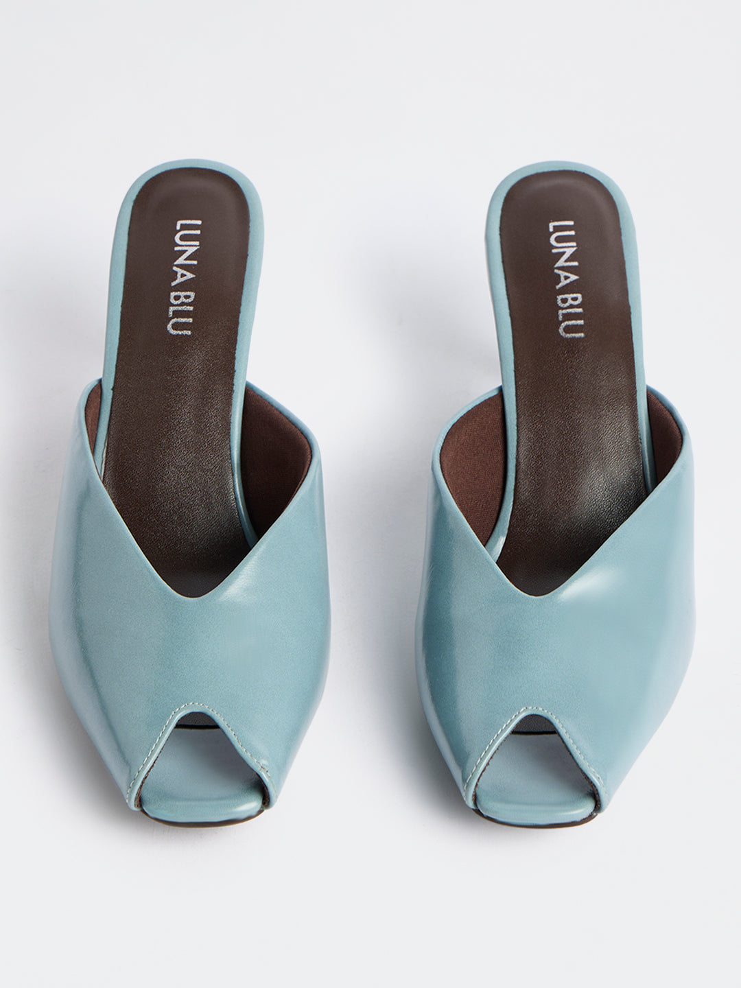 LUNA BLU Blue Peep Toe Kitten Heel Sandals
