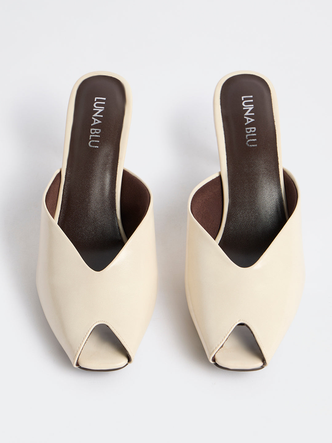 LUNA BLU Ivory Peep Toe Kitten Heel Sandals