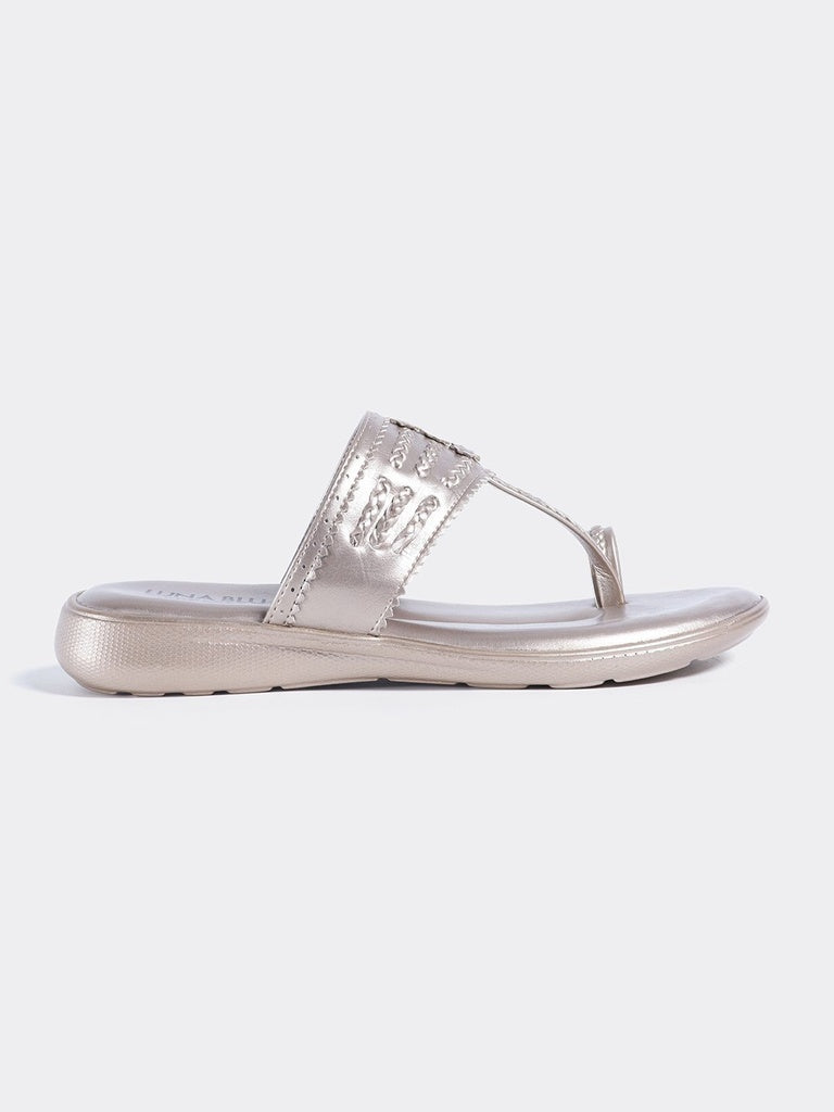 LUNA BLU Rose Gold Metallic Kolhapuri Sandals