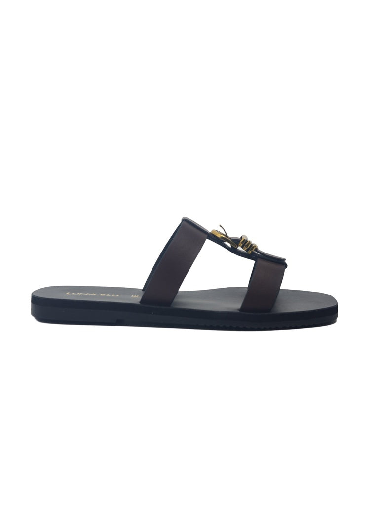 LUNA BLU Burgundy Buckle Detail Flat Sandals