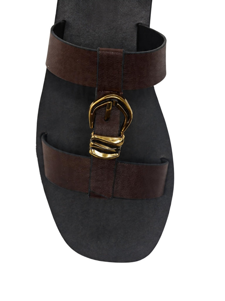 LUNA BLU Burgundy Buckle Detail Flat Sandals