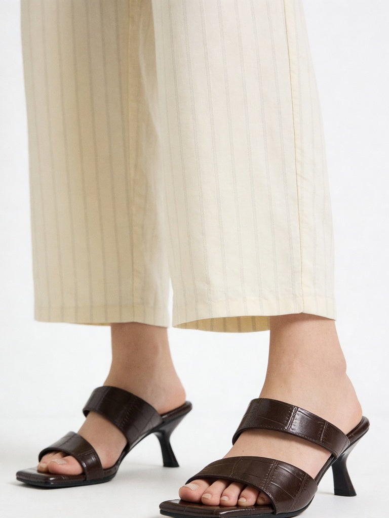LUNA BLU Brown Double Strap Block Heel Sandals
