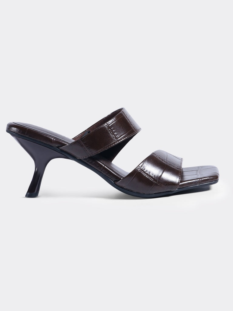 LUNA BLU Brown Double Strap Block Heel Sandals