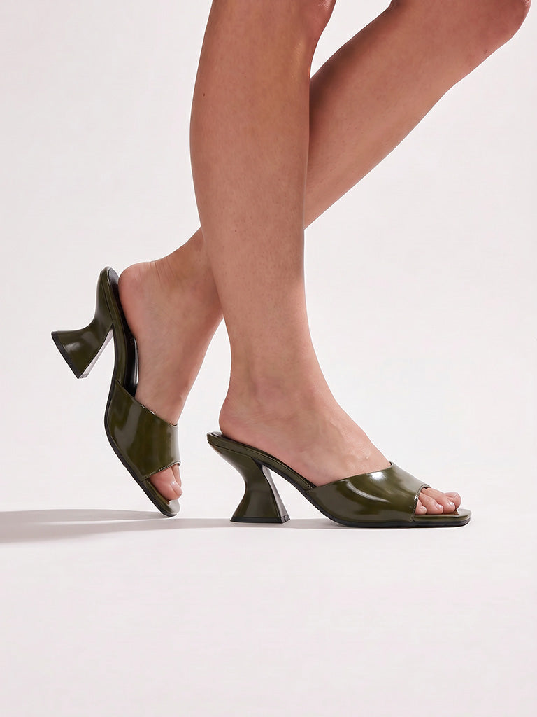 LUNA BLU Olive Spool-Heel Mules