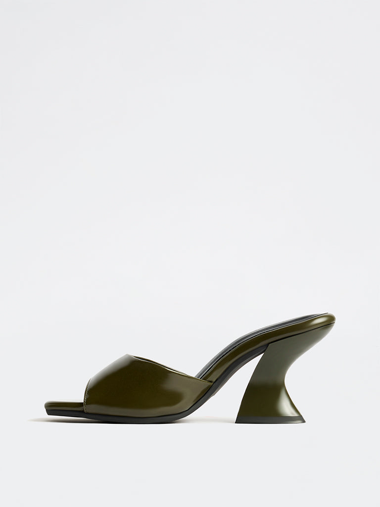 LUNA BLU Olive Spool-Heel Mules