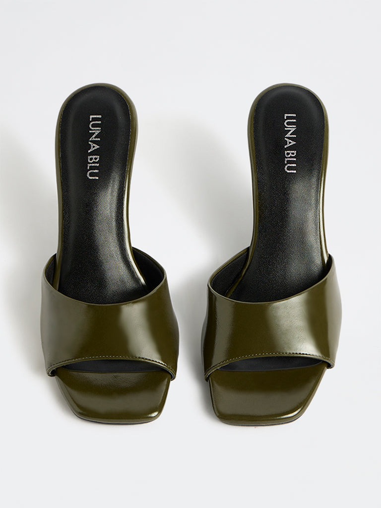 LUNA BLU Olive Spool-Heel Mules