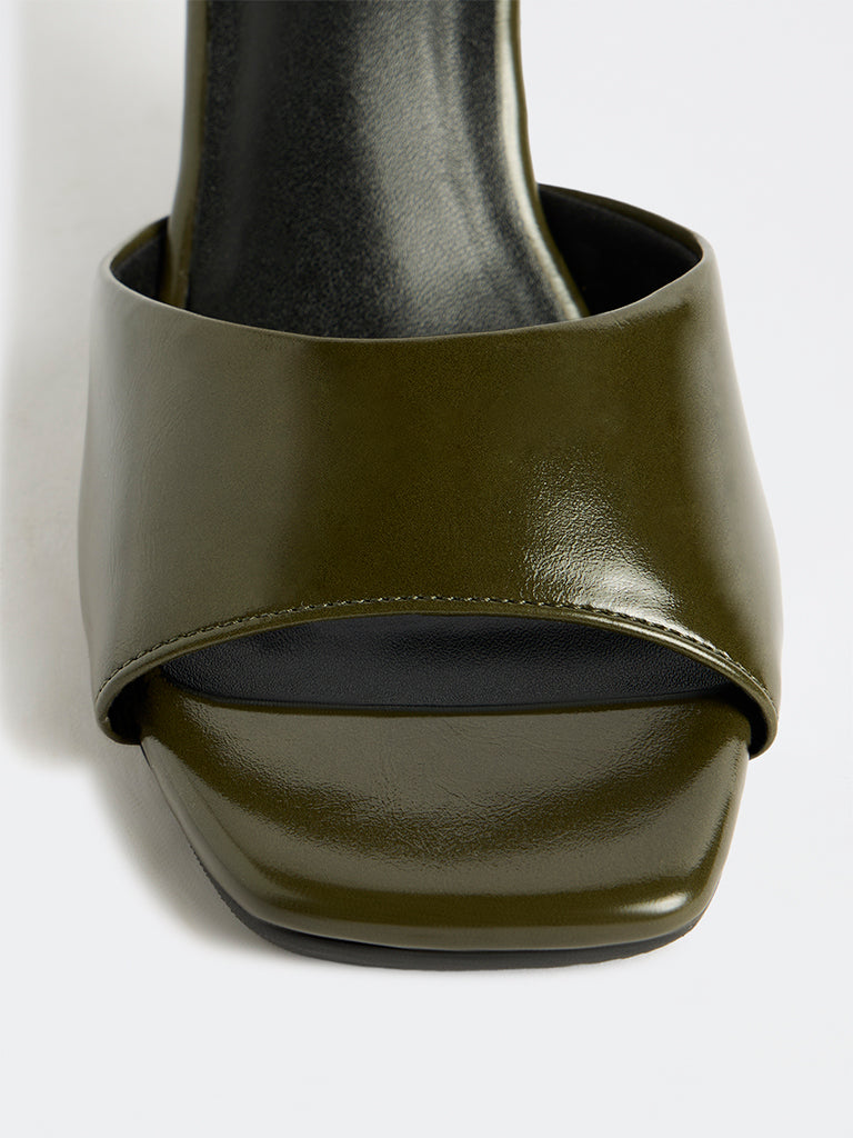 LUNA BLU Olive Spool-Heel Mules