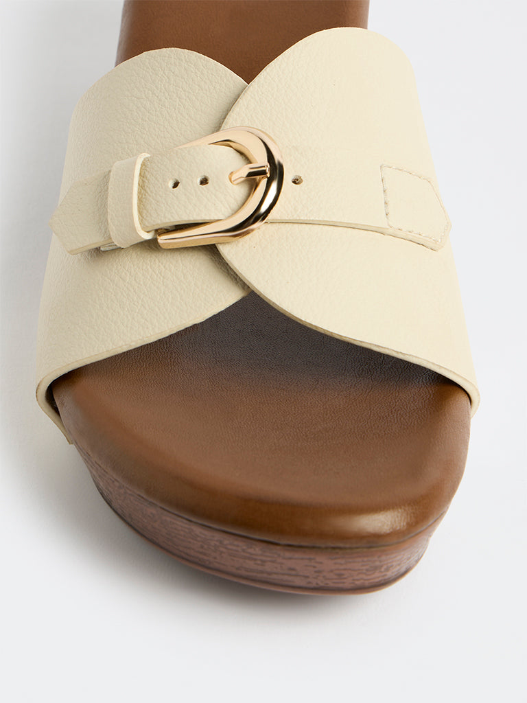 LUNA BLU Ivory Buckle-Strap Wedge Sandals