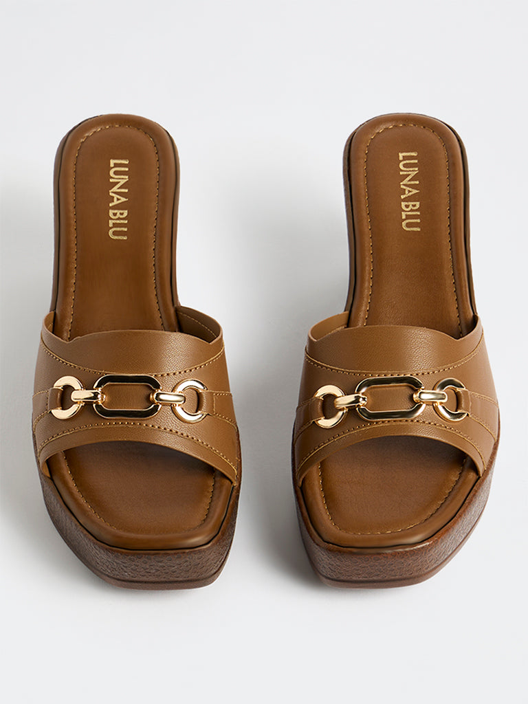 LUNA BLU Tan Wedge Sandals