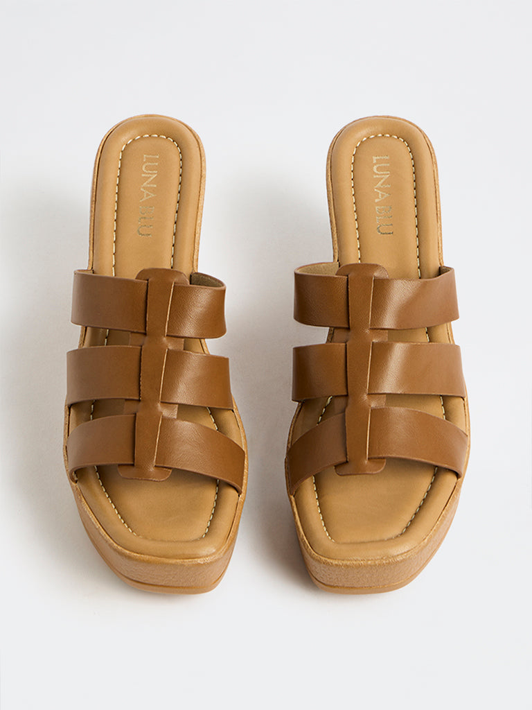 LUNA BLU Tan Multi-Strap Wedge Sandals
