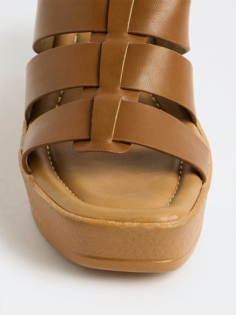 LUNA BLU Tan Multi-Strap Wedge Sandals