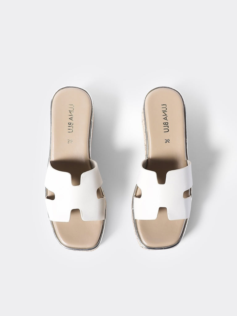 LUNA BLU Woman Ivory Cork Textured Platform Wedge Heel Sandals