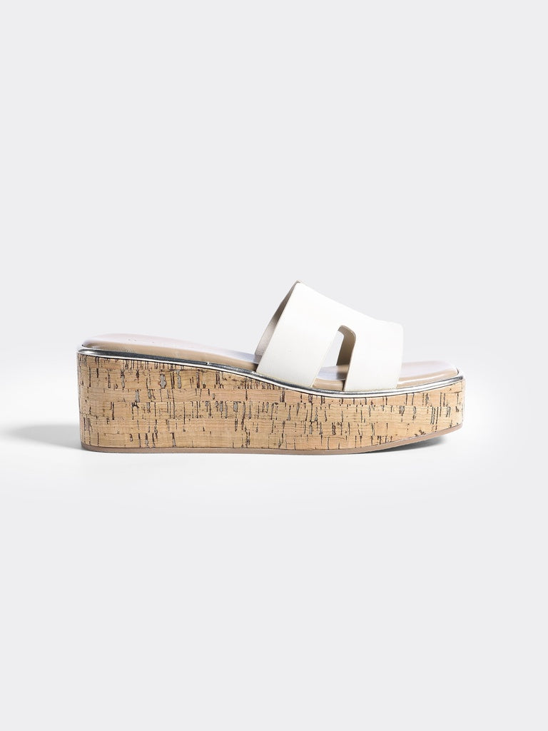 LUNA BLU Woman Ivory Cork Textured Platform Wedge Heel Sandals