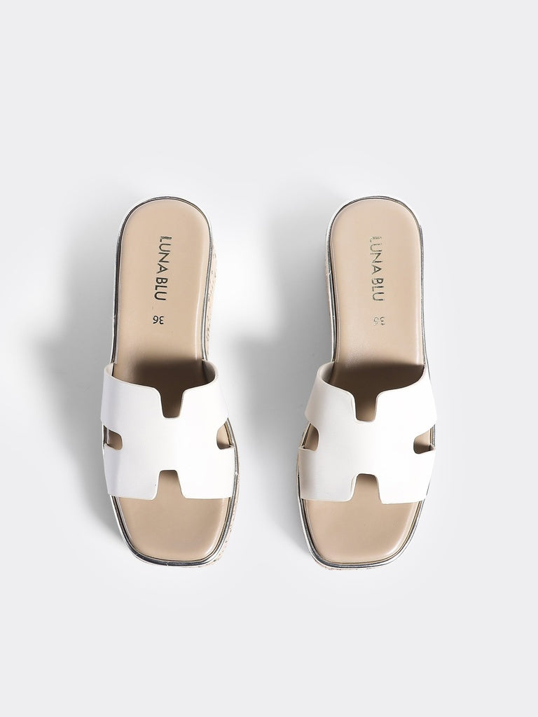 LUNA BLU Woman Ivory Cork Textured Platform Wedge Heel Sandals