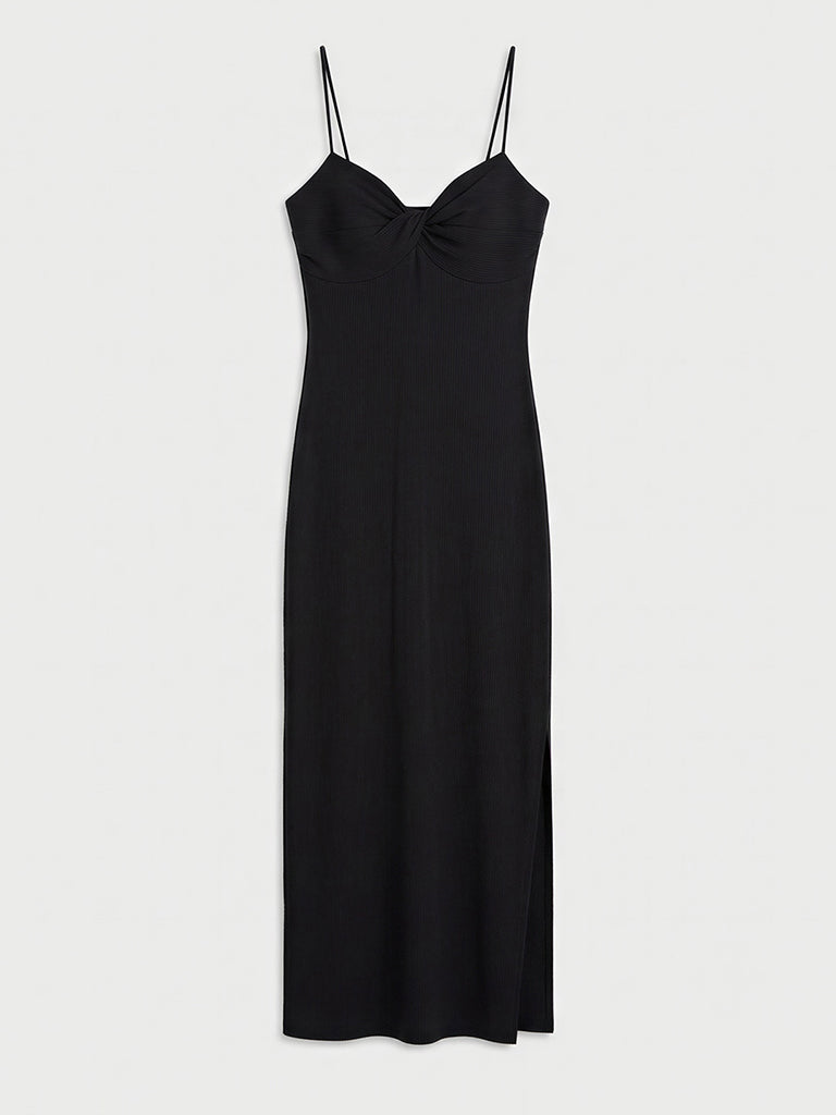 Nuon Black Ribbed-Textured Bodycon Dress