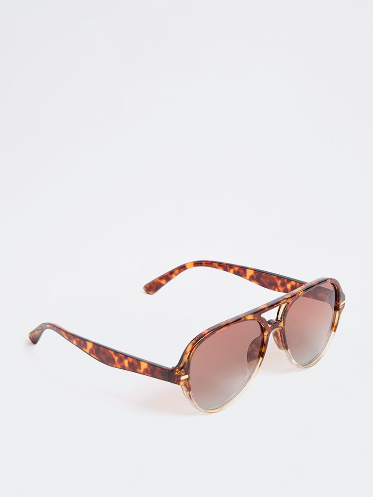 Westside Accessories Brown Tortoiseshell Aviator Sunglasses - Comes with a Pouch and Cleaning Cloth