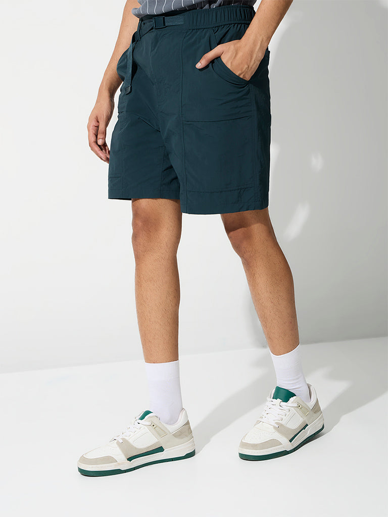 Nuoflexx Dark Green Relaxed-Fit Mid-Rise Shorts