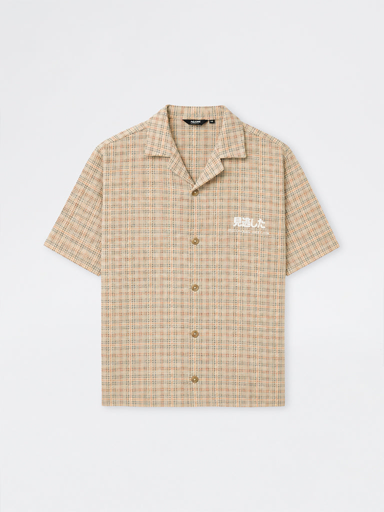 Nuon Beige Checkered Relaxed-Fit Cotton Shirt