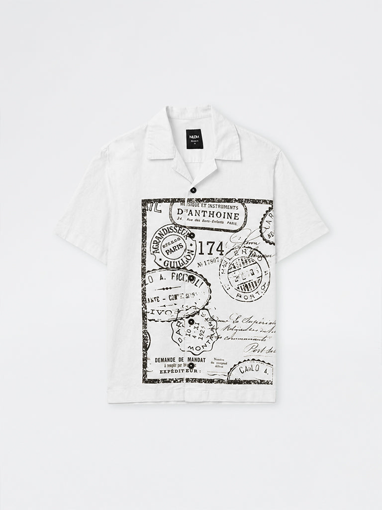 Nuon Off-White Printed Relaxed-Fit Cotton Shirt
