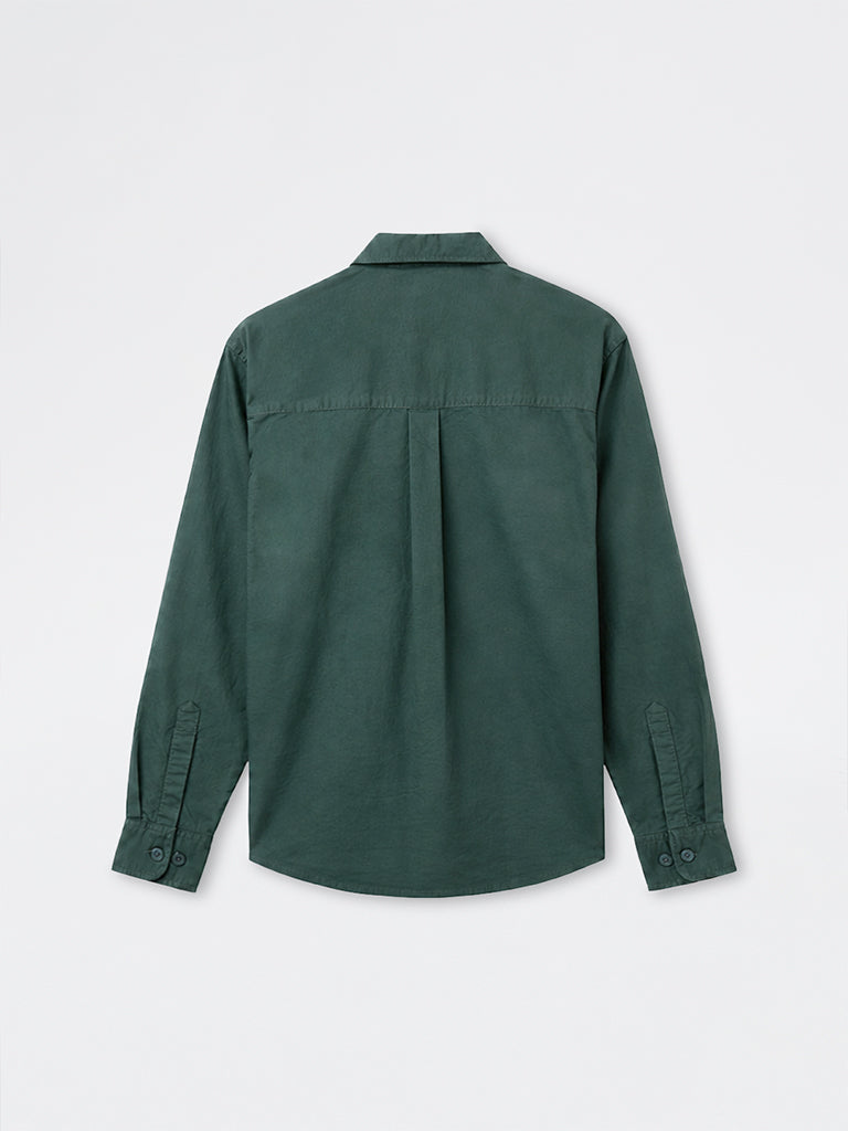 Nuon Green Solid Relaxed-Fit Cotton Shirt