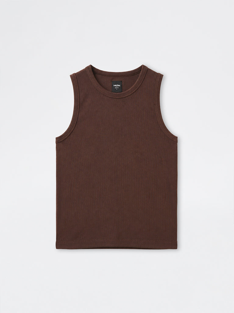 Nuon Brown Ribbed-Textured Relaxed-Fit Cotton-Blend T-Shirt